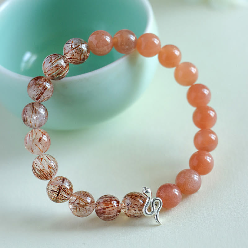 KarmaRipple's Authentic Sun Stone Super Seven Gemstone Silver Sheen Obsidian Rutilated Quartz 925 Sterling Silver Year Of The Snake Positive Bracelet p10