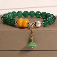 KarmaRipple's Green Agate Amber Pearl Lotus Pod Support Bracelet