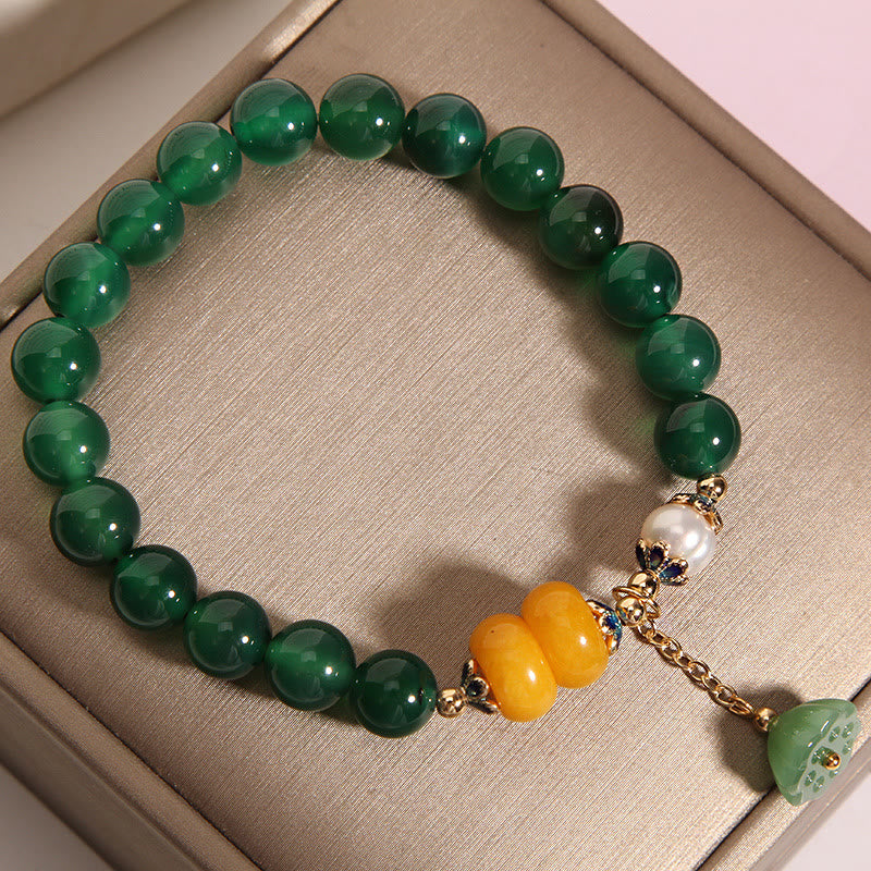 KarmaRipple's Green Agate Amber Pearl Lotus Pod Support Bracelet p4