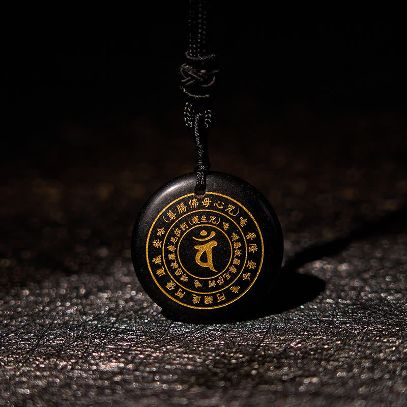 KarmaRipple's Vairocana Tathagata Sanskrit Mantra Various Gemstone Black Obsidian Green Aventurine Strength Pendant Necklace p7