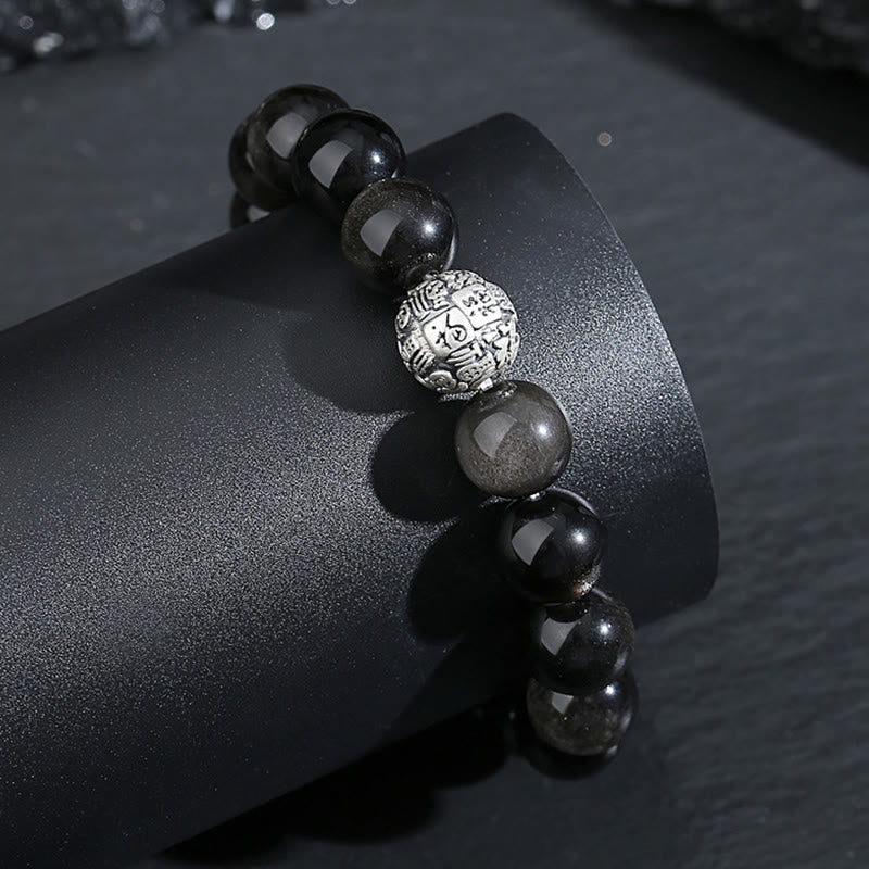 KarmaRipple's Black Obsidian 999 Sterling Silver Purification Fu Character Transformation Bracelet p4