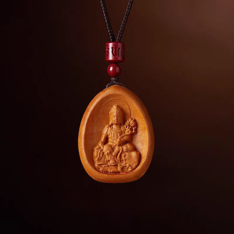 KarmaRipple's Peach Wood Cinnabar Om Mani Padme Hum Chinese Zodiac Black String Pendant Pendants p1