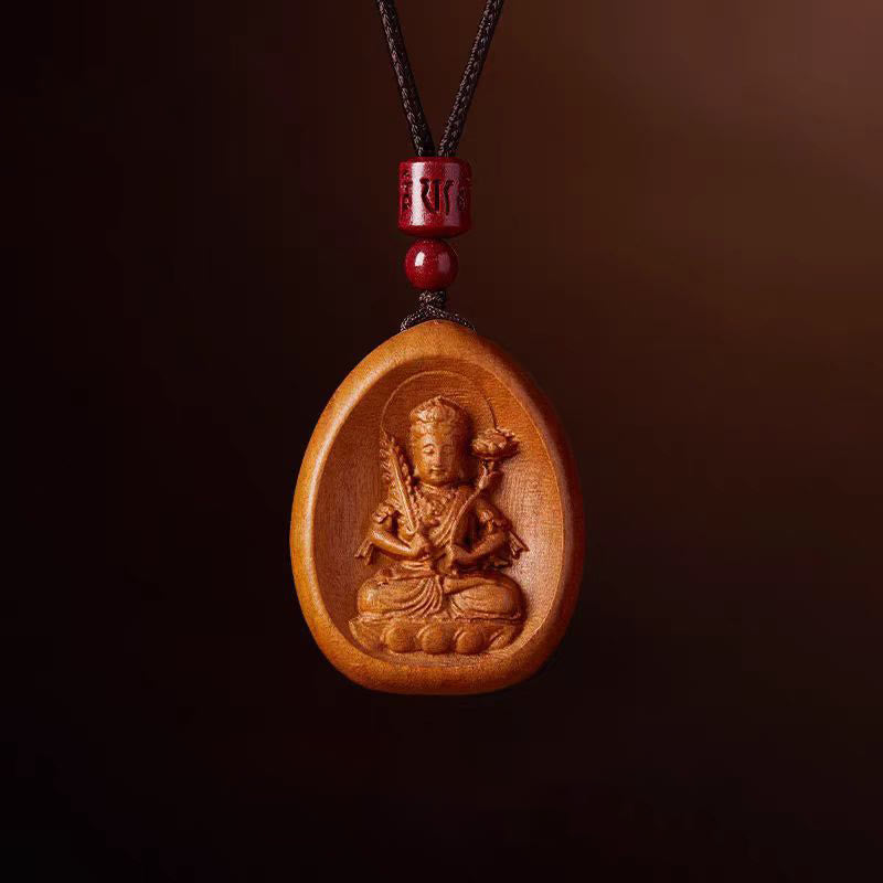 KarmaRipple's Peach Wood Cinnabar Om Mani Padme Hum Chinese Zodiac Black String Pendant Pendants p30