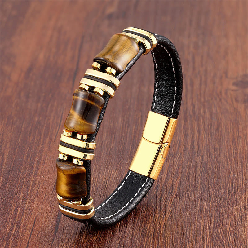 KarmaRipple's Tiger Eye Three Bamboo Stone Protection Power Leather Bracelet p43