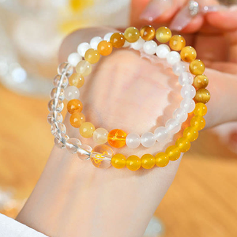 KarmaRipple's Five Elements Various Agate Gemstone Pearl Black Onyx Ivory Agate Ivory Gemstone Fortune Bracelet p35