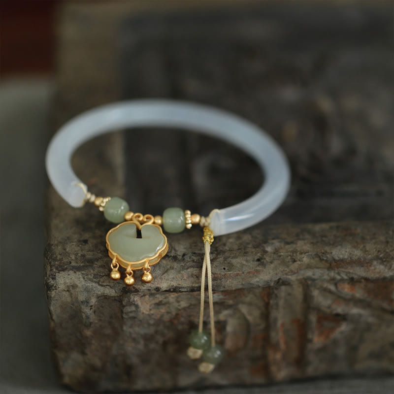 KarmaRipple's Chalcedony Hetian Jade 925 Sterling Silver Auspicious Cloud Ruyi Lock Balance Cuff Half Bracelet Bangle p2