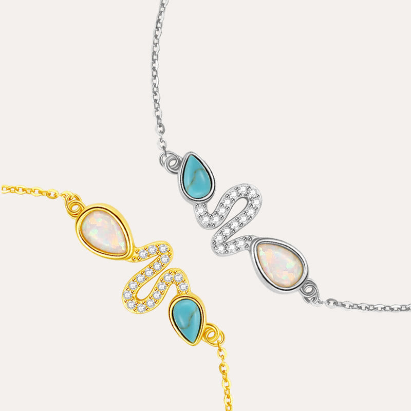 KarmaRipple's 925 Sterling Silver Turquoise Opal Year Of The Snake Protection Bracelet p11