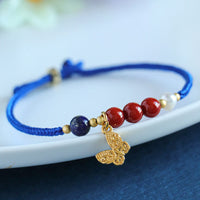 KarmaRipple's Klein Blue String South Red Agate Garnet Blue Aventurine Lazurite Bronze Butterfly Fu Character Positive Bracelet