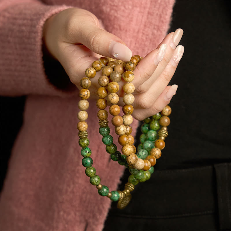 KarmaRipple's 108 Mala Beadwork Authentic Stone Picture Jasper Turquoise Lotus Positive Bracelet p4