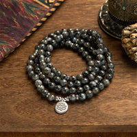 KarmaRipple's 108 Mala Beadwork Multi-layer Authentic Black Glitter Stone Lotus Positivity Bracelet