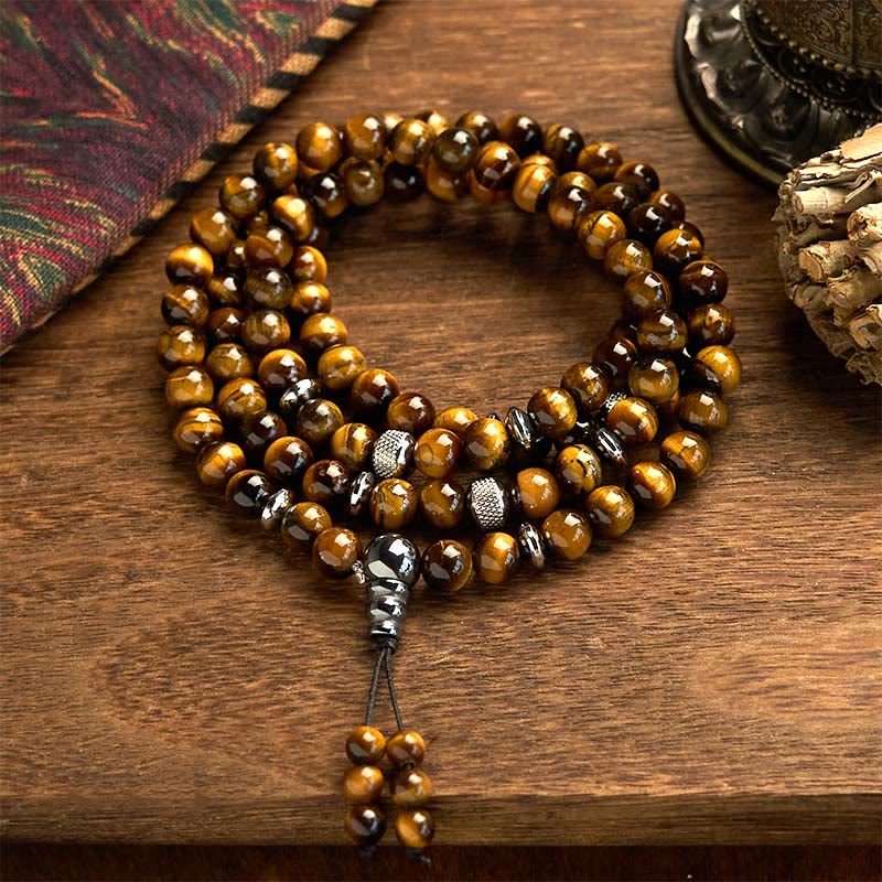 KarmaRipple's 108 Mala Beadwork Authentic Stone Tiger Eye Multi-turn Protection Bracelet p1