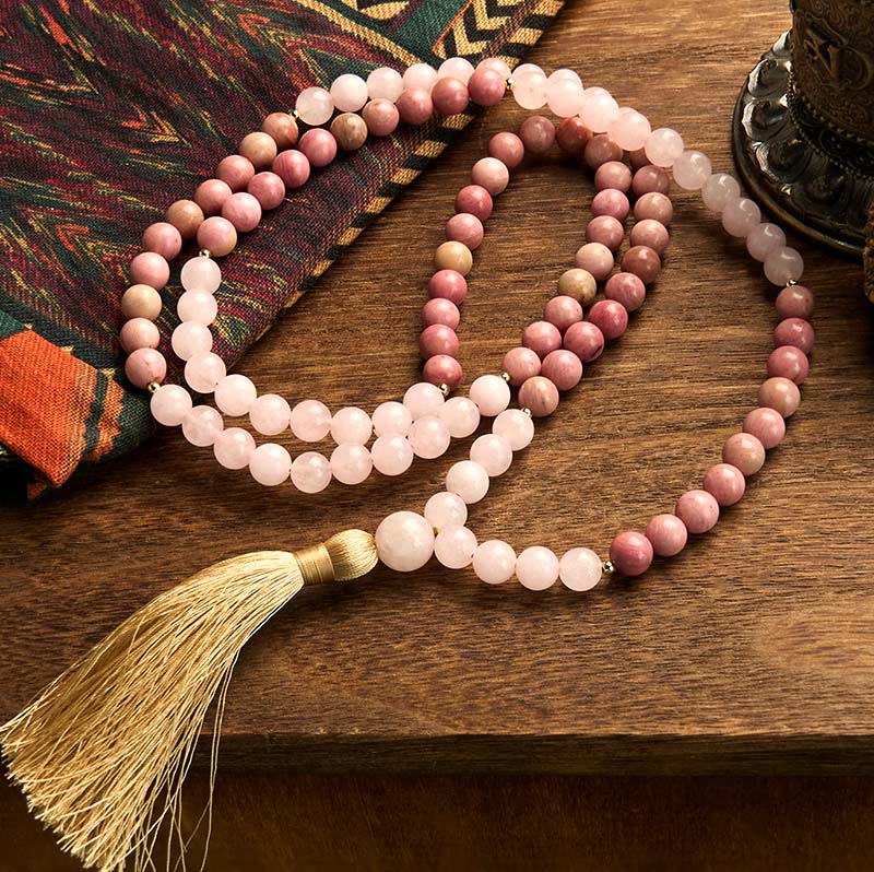 KarmaRipple's 108 Mala Beadwork Rhodonite Rose Quartz Tassel Balancing Bracelet p2