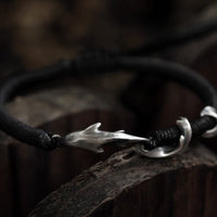 KarmaRipple's 999 Sterling Silver Shark Black Wax Rope Protection Bracelet