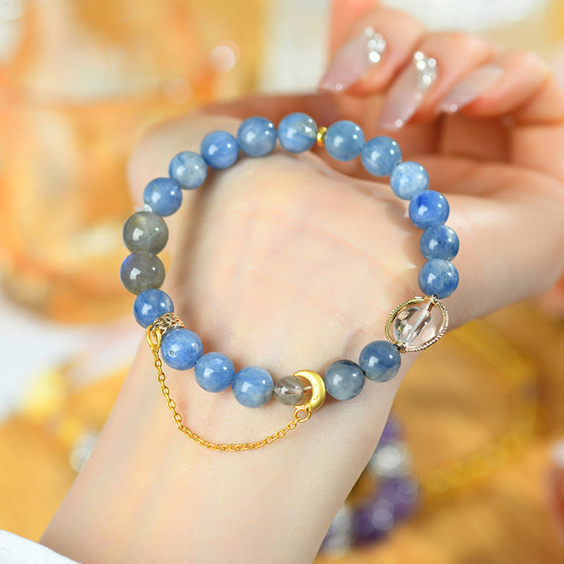 KarmaRipple's Authentic Kyanite Labradorite Ivory Gemstone Crescent Moon Communication Bracelet p4