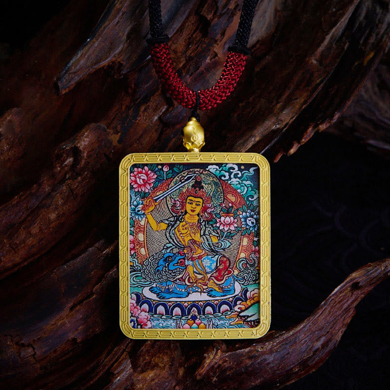KarmaRipple's Tibetan Zakiram Nine Tailed Fox Yellow God of Wealth Painted Thangka Hope Pendant Necklace p3