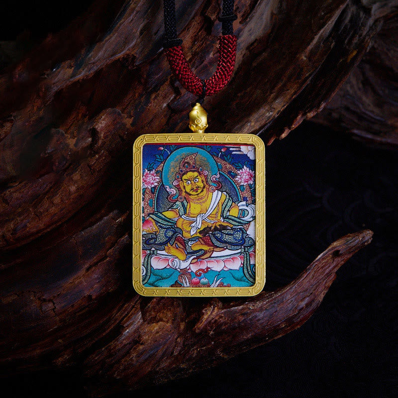 KarmaRipple's Tibetan Zakiram Nine Tailed Fox Yellow God of Wealth Painted Thangka Hope Pendant Necklace p24