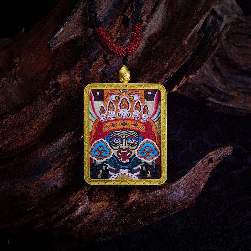 KarmaRipple's Tibetan Zakiram Nine Tailed Fox Yellow God of Wealth Painted Thangka Hope Pendant Necklace p28