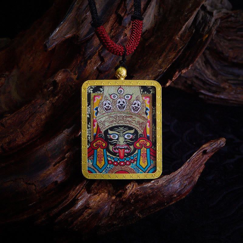 KarmaRipple's Tibetan Zakiram Nine Tailed Fox Yellow God of Wealth Painted Thangka Hope Pendant Necklace p29