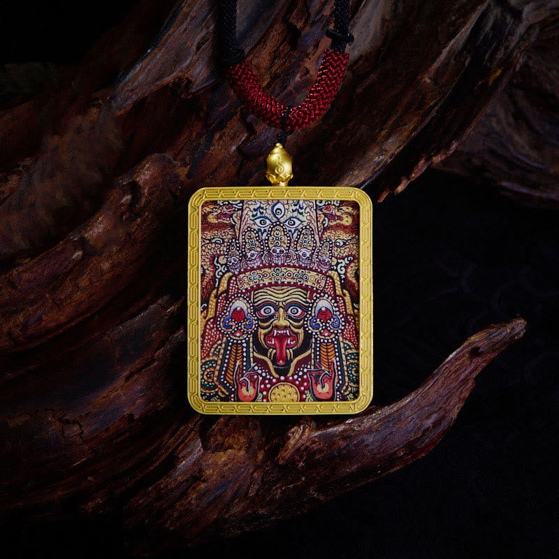KarmaRipple's Tibetan Zakiram Nine Tailed Fox Yellow God of Wealth Painted Thangka Hope Pendant Necklace p32