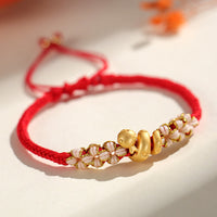 KarmaRipple's Handmade 999 Sterling Silver Year Of The Snake Red String Heart Peach Blossom Fortune Bracelet