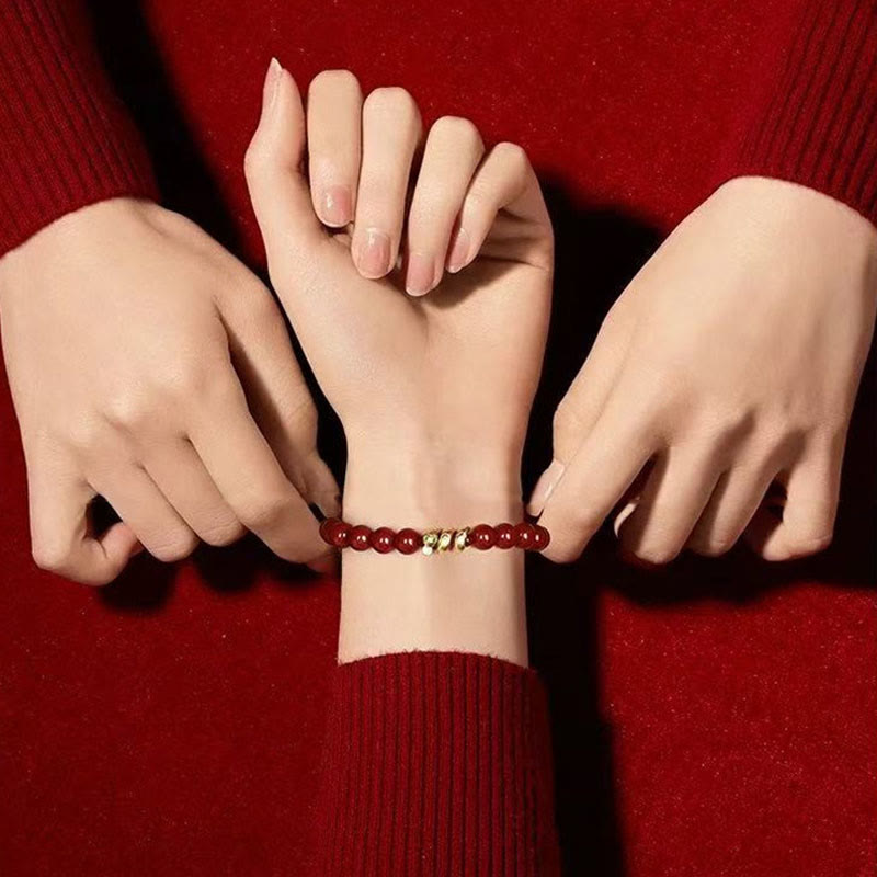 KarmaRipple's Cinnabar Bead Hetian Jade Year Of The Snake Blessing Bracelet p6