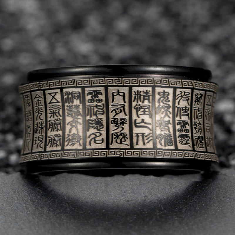 KarmaRipple's Tibetan Seal Script Golden Light Mantra Titanium Steel Spinner Balance Ring p14