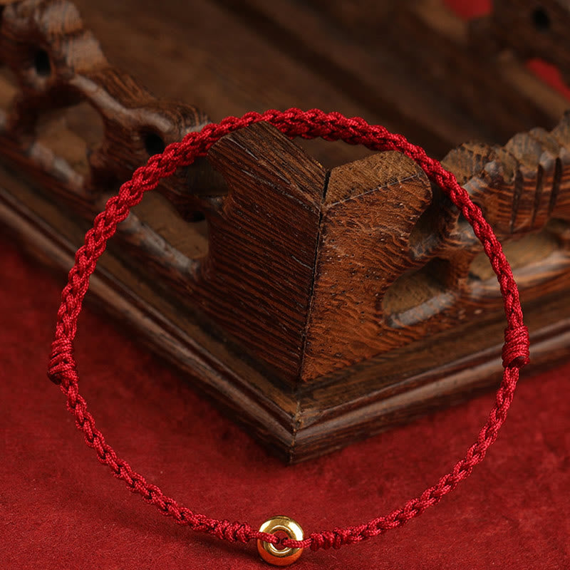 KarmaRipple's 999 Gold Small Peace Buckle Red String Protection Fortune Woven Bracelet Anklet p2