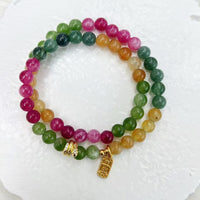 KarmaRipple's Tourmaline Gold Plated Bronze Peace And Joy Safe Plate Year of the Snake Double Wrap Bracelet