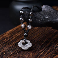 KarmaRipple's Authentic Silver Sheen Obsidian Auspicious Clouds Protection Soothing Pendant Necklace