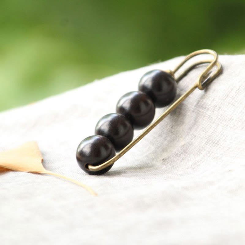 KarmaRipple's Vintage Sandalwood Agathis Alba Ebony Wood Peltogyne Beadwork Balancing Brooch p42