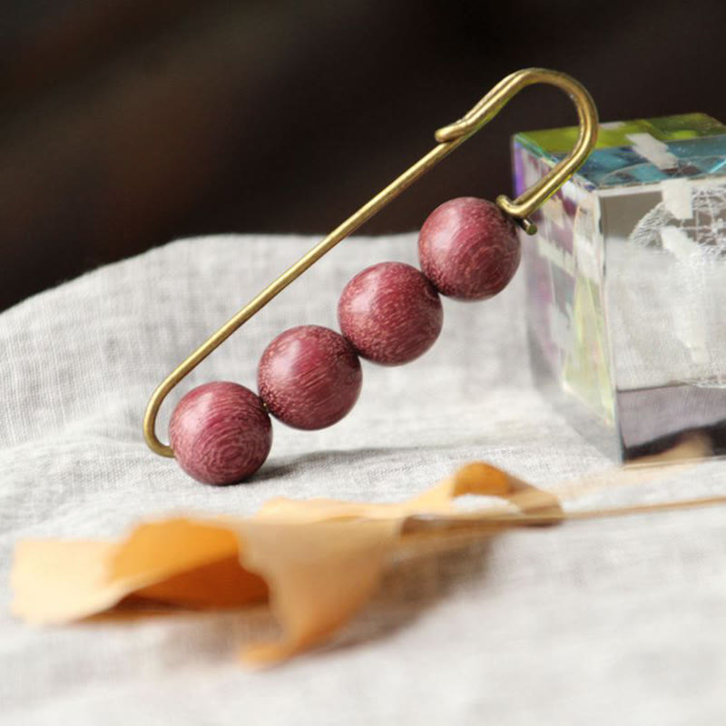 KarmaRipple's Vintage Sandalwood Agathis Alba Ebony Wood Peltogyne Beadwork Balancing Brooch p5