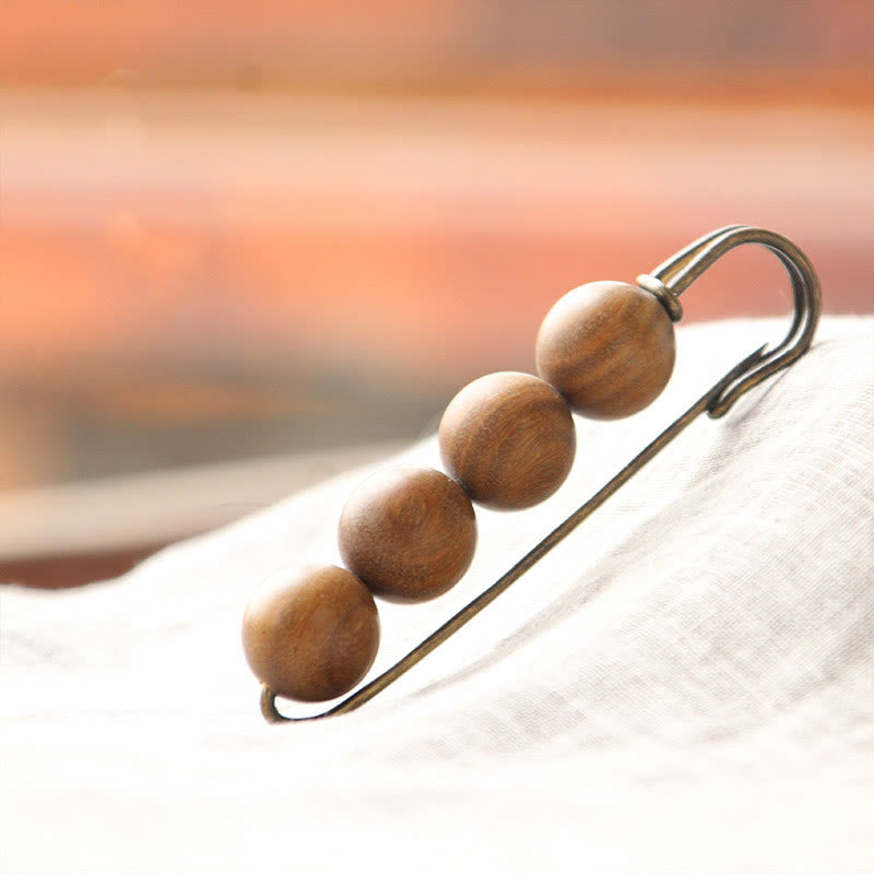 KarmaRipple's Vintage Sandalwood Agathis Alba Ebony Wood Peltogyne Beadwork Balancing Brooch p6