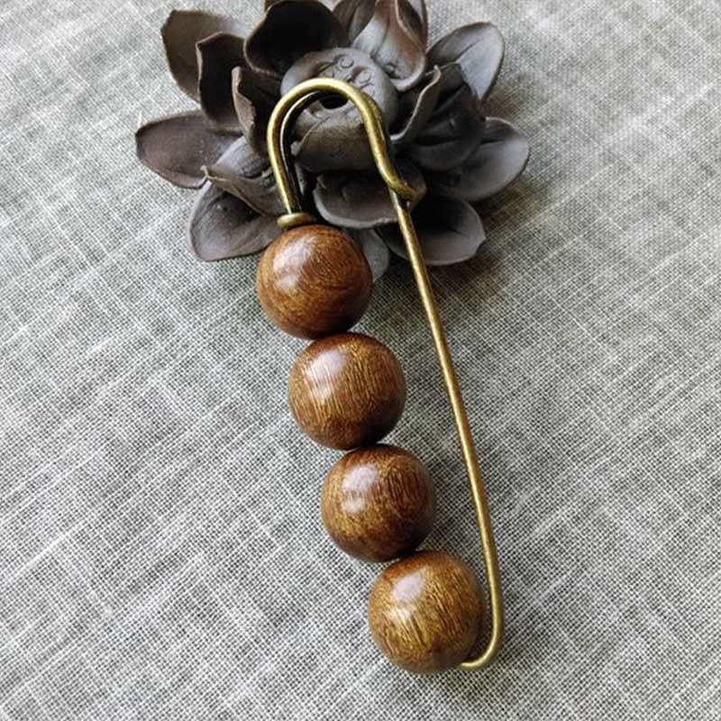 KarmaRipple's Vintage Sandalwood Agathis Alba Ebony Wood Peltogyne Beadwork Balancing Brooch p9