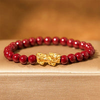 KarmaRipple's Authentic Cinnabar Beadwork Pixiu Blessing Bracelet