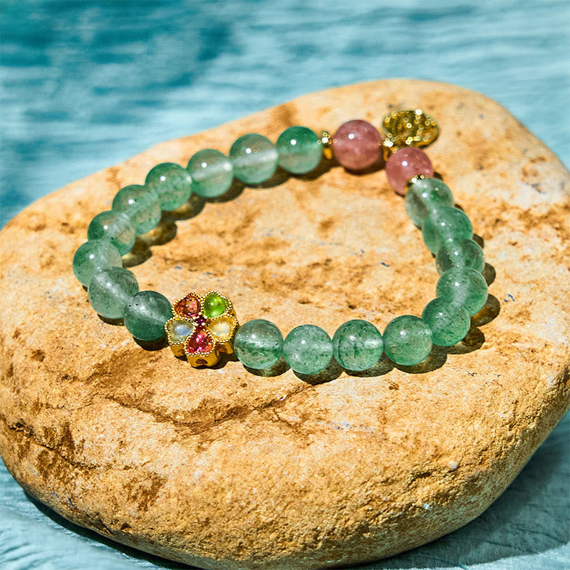 KarmaRipple's Authentic Green Strawberry Quartz Soothing Fu Character Bracelet p12