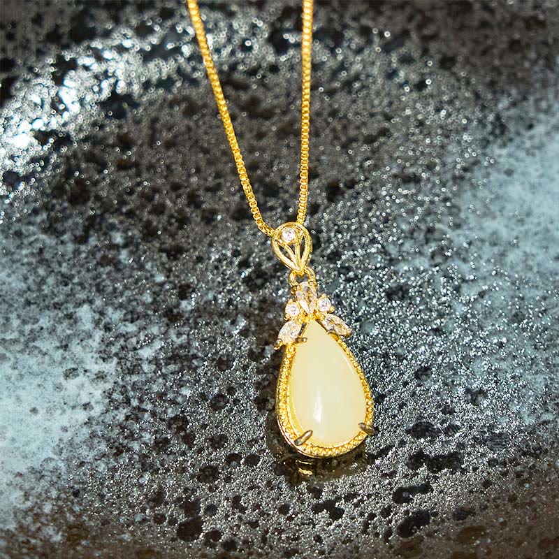KarmaRipple's Hetian Ivory Jade Water Drop Happiness Pendant Necklace p4