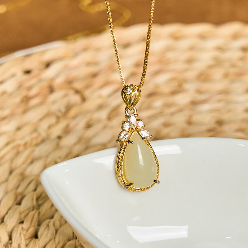 KarmaRipple's Hetian Ivory Jade Water Drop Happiness Pendant Necklace p3