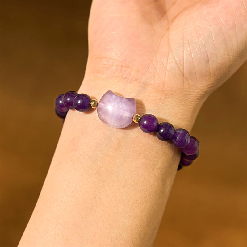 KarmaRipple's Amethyst Green Aventurine Rose Quartz Fluorite Cat Head Balance Fortune Bracelet p6