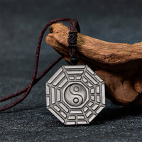 KarmaRipple's Silver Sheen Obsidian Bagua Yin Yang Symbol Protection Pendant Necklace