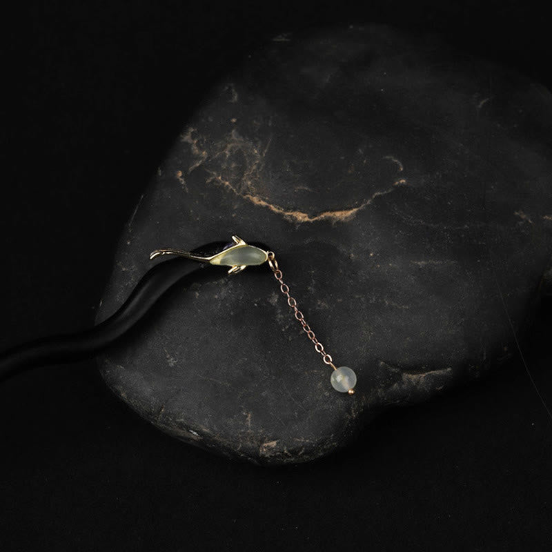 KarmaRipple's Ebony Hetian Jade Fish Blessing Hairpin p5