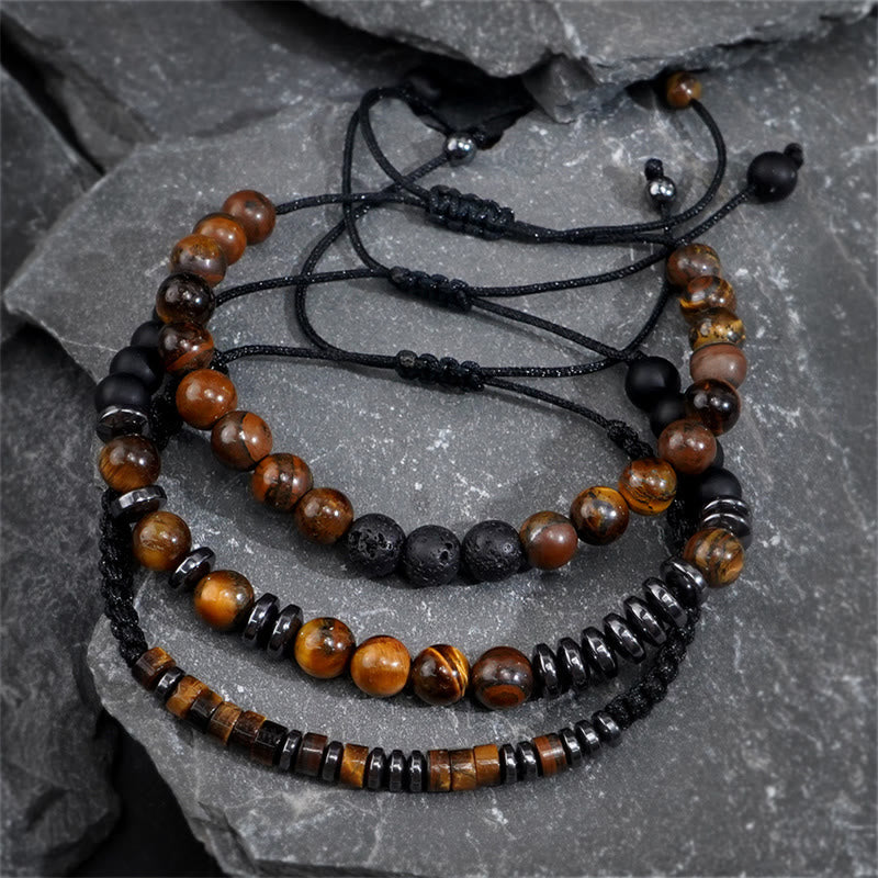 KarmaRipple's 3Pcs Tiger Eye Lava Rock Protection Bracelet Set p3