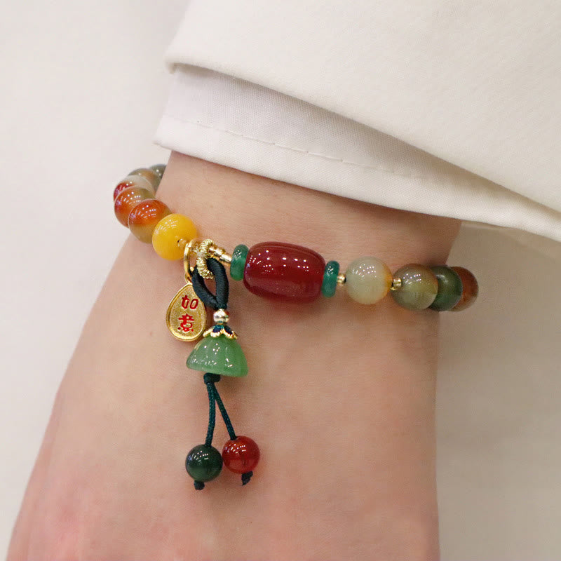 KarmaRipple's Authentic Colorful Peacock Agate Chalcedony Ruyi As one'shes Talisman Courage Bracelet p9