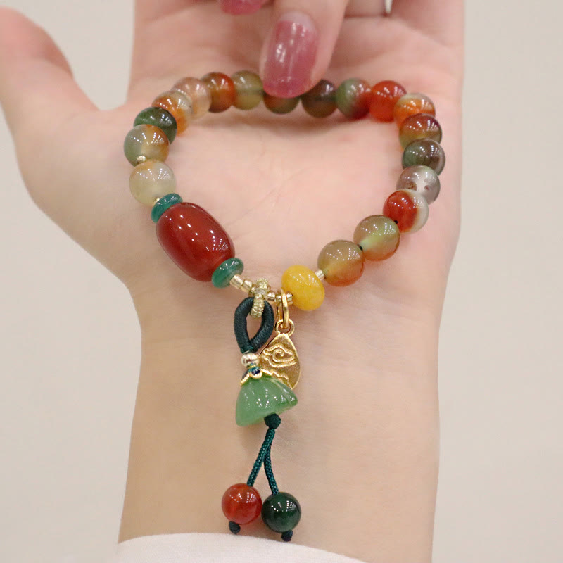 KarmaRipple's Authentic Colorful Peacock Agate Chalcedony Ruyi As one'shes Talisman Courage Bracelet p6