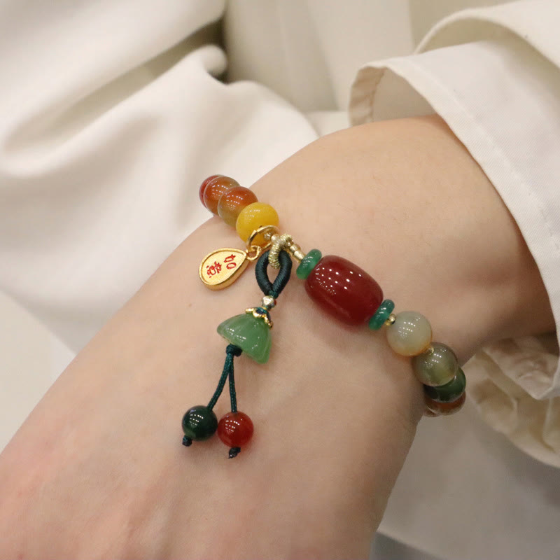 KarmaRipple's Authentic Colorful Peacock Agate Chalcedony Ruyi As one'shes Talisman Courage Bracelet p5