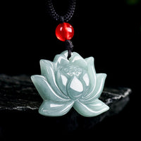 KarmaRipple's Lotus Flower Pattern Carved Jade Prosperity Pendant Necklace
