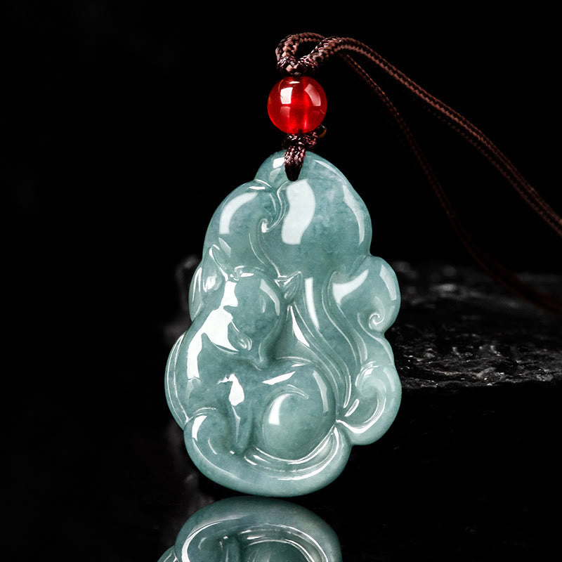 KarmaRipple's Authentic Green Jade Nine Tailed Fox Fairy Prosperity Pendant Necklace p2