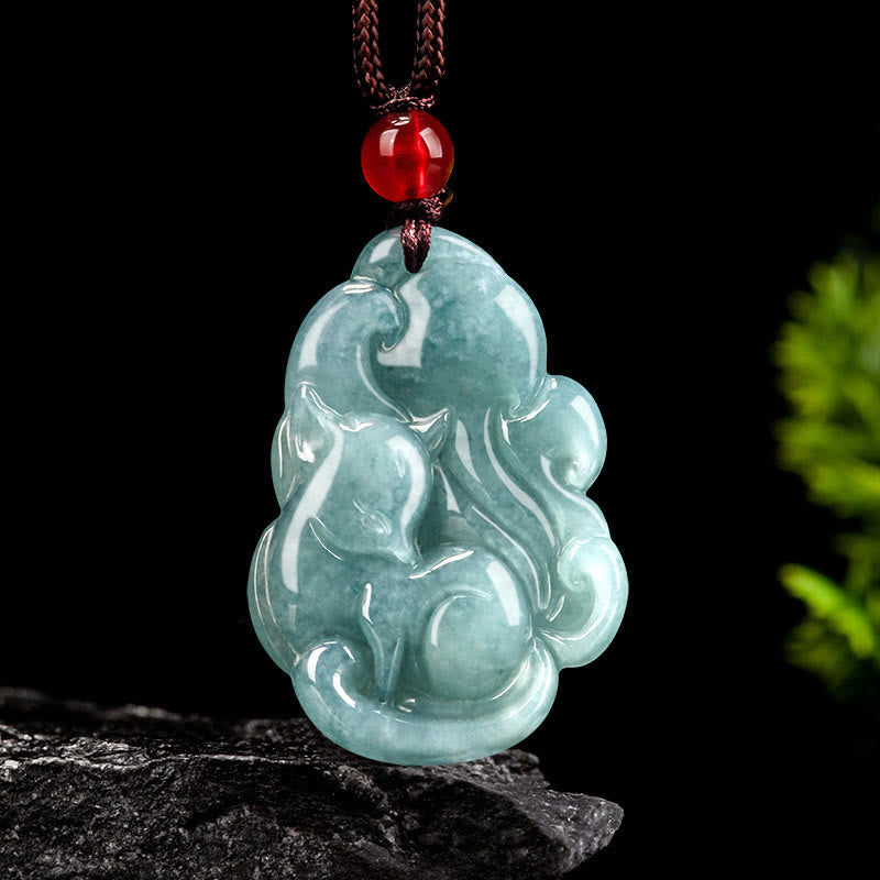 KarmaRipple's Authentic Green Jade Nine Tailed Fox Fairy Prosperity Pendant Necklace p12