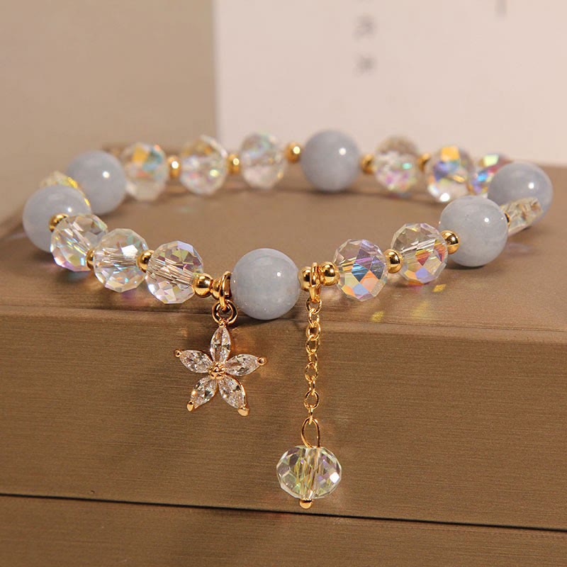 KarmaRipple's Authentic Aquamarine Gemstone Zircon Flower Peace Balancing Bracelet p1