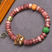 KarmaRipple's Authentic Tibetan Camel Bone Purple Blood Beadwork Pug Fortune Bracelet