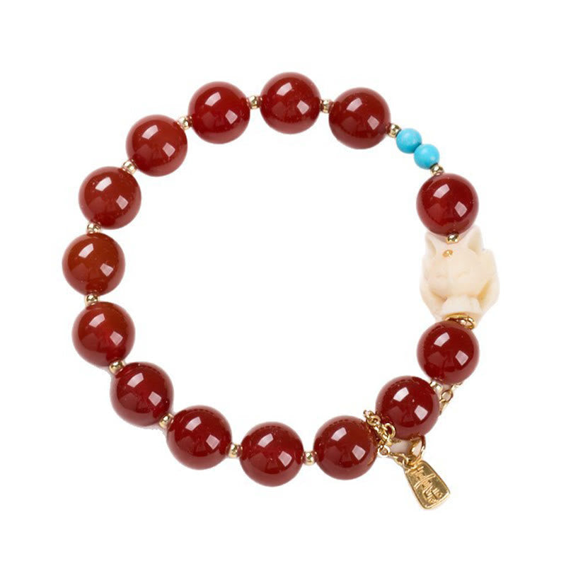 KarmaRipple's Nine Tailed Fox Joy Red Agate Ivory Fruit Bronze Plated Gold Confidence Bracelet p6